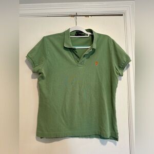 VTG 90s Women’s Sz: XL Ralph Lauren The Skinny Polo Dusty Green Top. Orange Pony